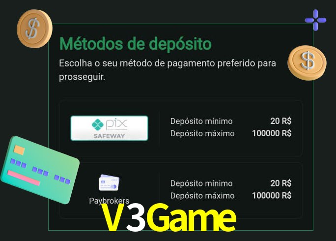 O cassino V3Game oferece uma grande variedade de métodos de pagamento